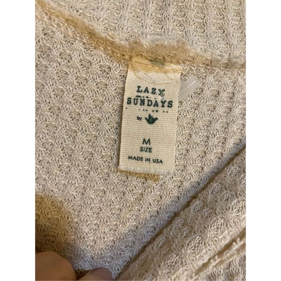 Anthropologie Lazy Sundays Boho Balloon Sleeve Waffle Knit Sweater, Size Medium - Picture 6 of 8